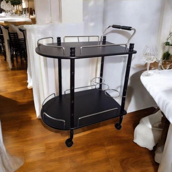 Столик сервірувальний на коліщатках дерев'яний чорний Onder Mebli 122832K з підставкою для вина | Зображення 5