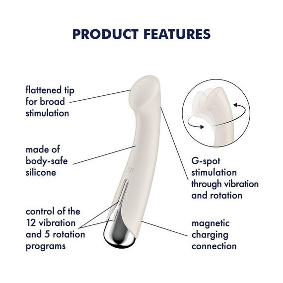 Вібратор з ротацією Satisfyer Spinning G-Spot 1 Beige, плоский майданчик для стимуляції точки G Sex Aura | Зображення 6