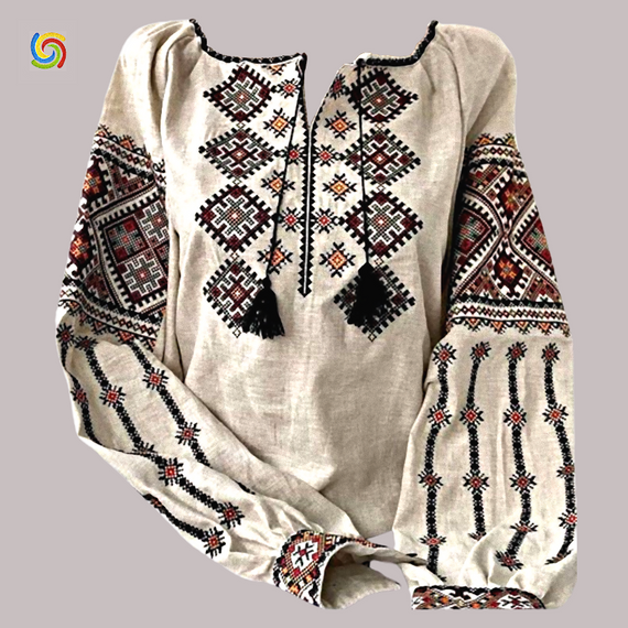 Рубашка Украинская вышиванка  32879 цвет серый размер L/XL