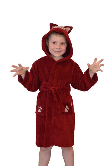 Халат дитячий Nusa 33021 для хлопчика з вушками, бордовий 98-104 (3-4р)