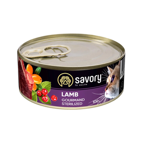 Вологий корм Savory Sterilized Lamb для дорослих стерилізованих котів, ягня 100г
