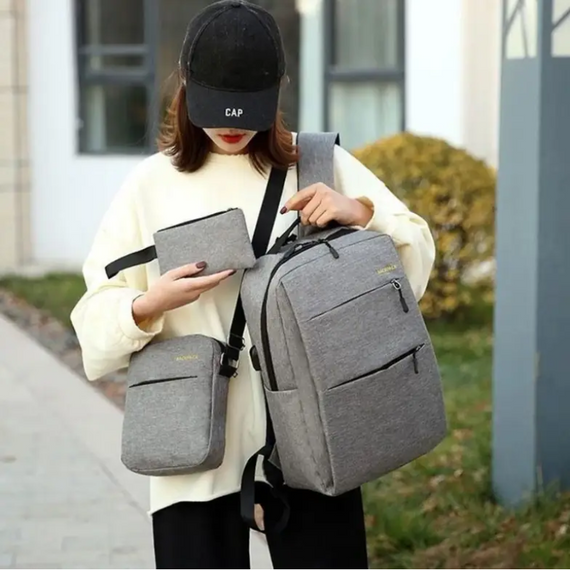 Універсальний набір 3в1 рюкзак, сумка через плече, гаманець, дорожній комплект з USB | Зображення 3