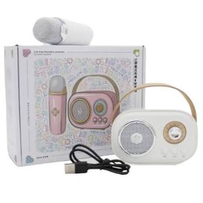 Караоке з мікрофоном на акумуляторі Ретро Bluetooth Біле