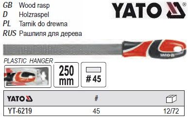 Рашпіль по дереву, плоский YATO : L=250 мм, #45 [12/72] YT-6219