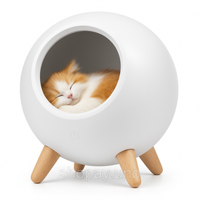 Креативний портативний дитячий нічник Котик у будиночку Cat House Білий Світильник з регулюванням яскравості EA-88