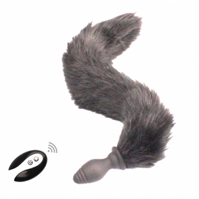Анальная пробка, хвост с вибрацией на пульте,gray sexstyle