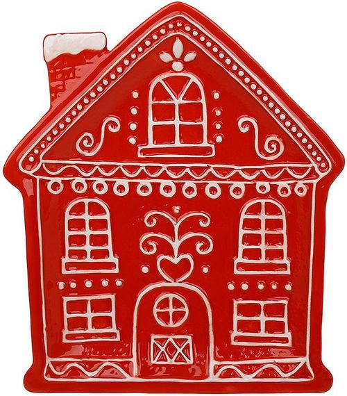 Тарілки керамічні (4шт) "Пряничний Будиночок" 24х21см, червоні