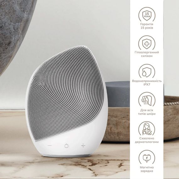 Электронная ультразвуковая щетка для лица GESKE Sonic Facial Brush 5в1 gray, Белый | Зображення 2