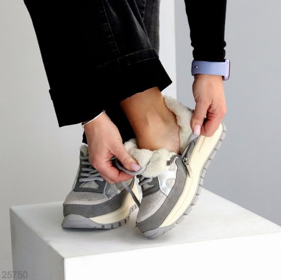 Дизайнерські комбіновані фетрові зимові сірі кросівки | Зображення 2