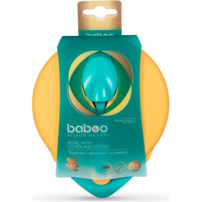 Тарелка детская Baboo с крышкой и ложечкой, от 6 месяцев (зелено-оранжевая) (9-028) | Зображення 3