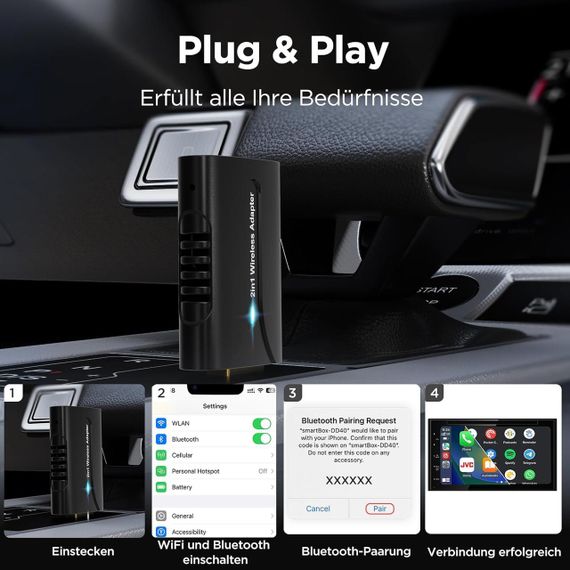 Автомобільний бездротовий адаптер DYUZO 2-в-1 для CarPlay і Android Auto, з позолоченим мідним інтерфейсом, USB-A/USB-C | Зображення 5