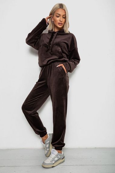 Спортивный костюм женский велюровый, цвет шоколадный, 241R1530-5 | Зображення 2
