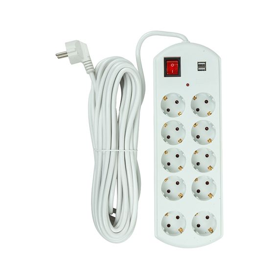 Мережевий фільтр живлення PowerPlant 10м, 10 розеток, USB, євро, 100% мідь (YS-N6065/10) (EX610563) | Зображення 1
