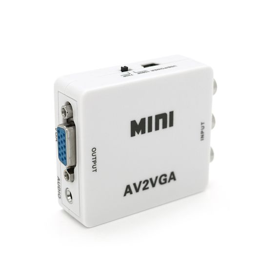 Конвертер Mini, AV to VGA, ВХІД 3RCA(мама) на ВИХІД VGA(мама), 720P/1080P, White, BOX