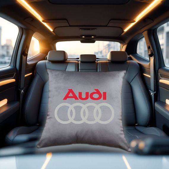 Авто Подушка з вишивкою логотипу марки Audi ауді сірий автомобілісту 00454
