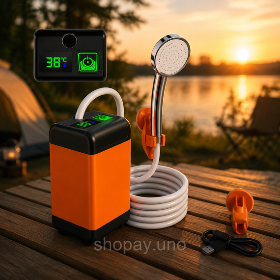 Портативний душ із акумулятором / Душ акумуляторний кемпінговий USB з помпою / Душ із цифровим індикатором