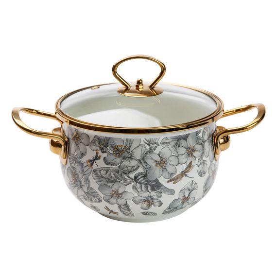 Емальована каструля об'ємом 2 літри для газових, електричних та індукційних плит HP-2-105