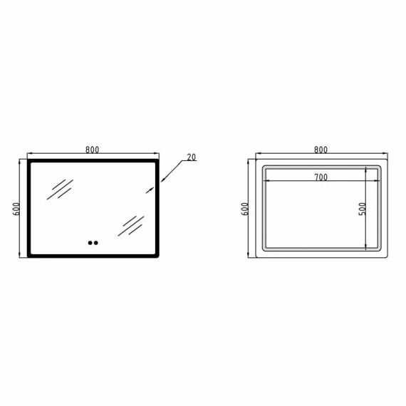 Дзеркало Lidz Orion (OR2) 800х600 з LED-підсвічуванням Touch, з антизапотіванням, з димером, рег. яскравості LDOR80060049294 | Зображення 1