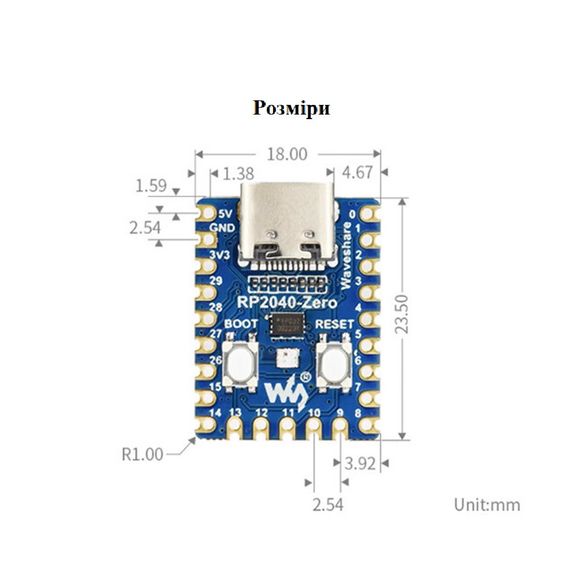 Микроконтроллер Raspberry Pi RP2040 Zero Type-C | Зображення 2