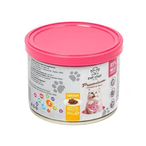 Вологий корм для дорослих котів Pet Chef, шматочки в желе з куркою 200 г | Зображення 2