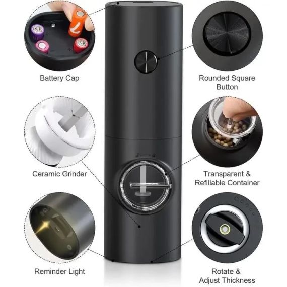 Мельница для специй,перца и соли,электромельница на аккум-ре с подсветкой 2 шт с подставкой Grinder Set BLACK | Зображення 2
