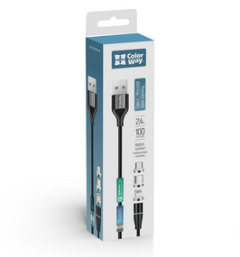 Кабель USB універсальний 3в1(Lightning/Micro USB/Type-C) ColorWay CW-CBUU038-BK 2,4A магнітний 1м чорний