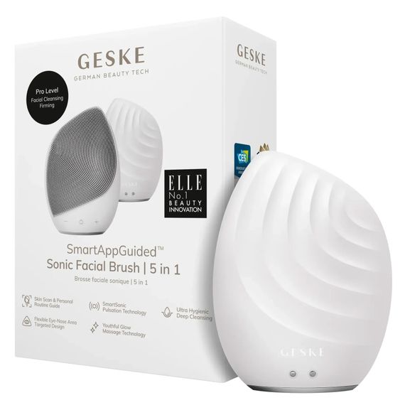 Электронная ультразвуковая щетка для лица GESKE Sonic Facial Brush 5в1 gray, Белый