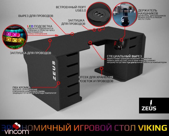 Геймерский стол ZEUS Viking-4S черныйбелый | Зображення 5