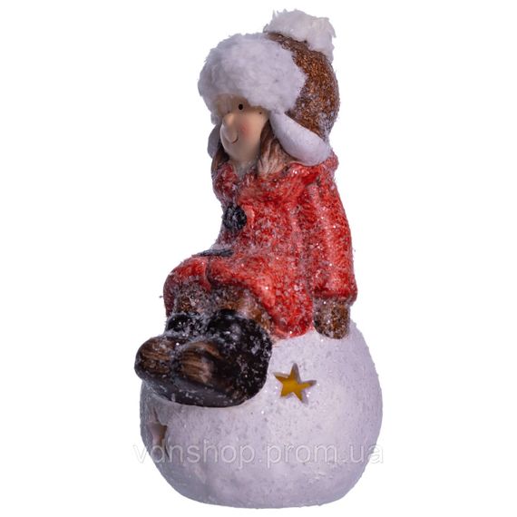 Новогодняя декоративная фигурка с подсветкой 9.5×8×16 см Новогодний декор Девочка на снежном шаре из фарфора CR-5-19 | Зображення 4