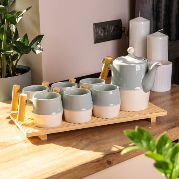 Чайный набор на 6 персон с бамбуковой подставкой серый HP-15-22 | Зображення 6