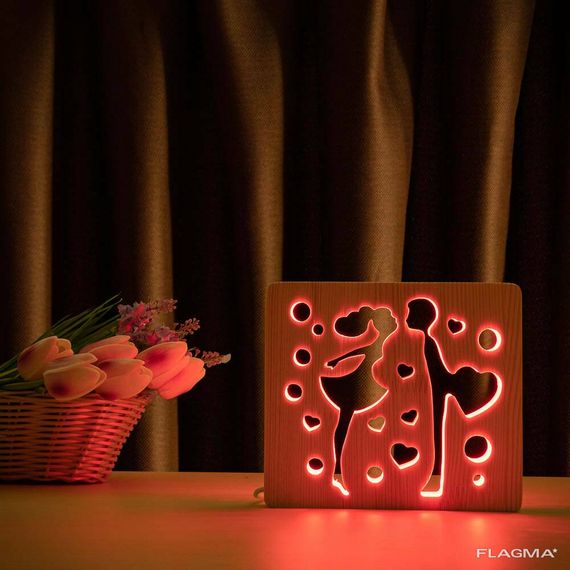 Светильник ночник ArtEco Light из дерева LED "Влюбленная пара" с пультом и регулировкой... | Зображення 4