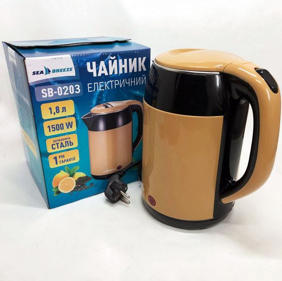 Чайник електро SeaBreeze SB-0203 1.8Л, 1500Вт, Чайник дисковый, OR-947 Маленький электрочайник | Зображення 3