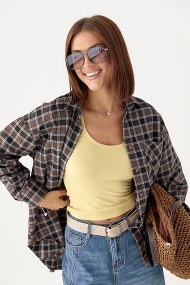 Картата сорочка з відкладним коміром - коричневий цвет, L (є розміри) | Зображення 3