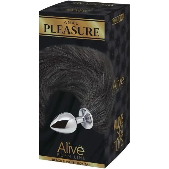 Анальна пробка лисячий хвіст Alive, L, чорна, срібляста, 9 х 4,1 см Sex Aura | Зображення 1