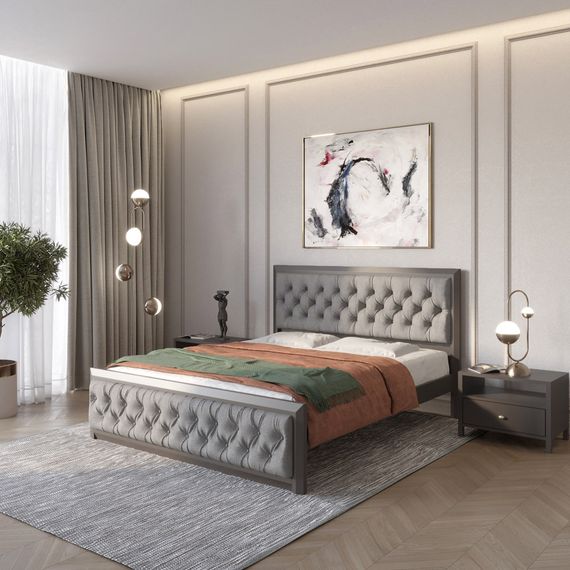 Полуторне дерев&#039;яне ліжко Mebigrand Барселона Б3 Графітовий (RAL9011)/Аляска 93 (Сірий) 120х190 см (MBG-13792)