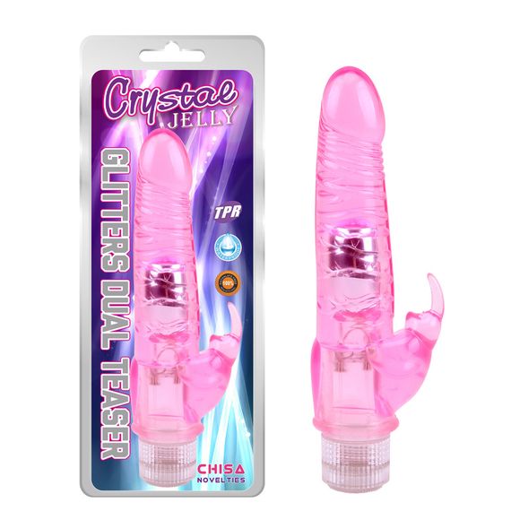 Подвійний вібратор на батарейках Chisa Crystal Jelly Glitters Dual Teaser, рожевий sexstyle