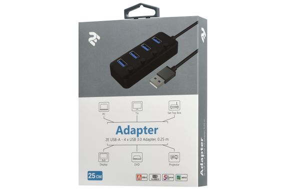 Адаптер 2Е USB-A to 4*USB3.0, Hub with switch, 0.25 м (2E-W1405) | Зображення 2