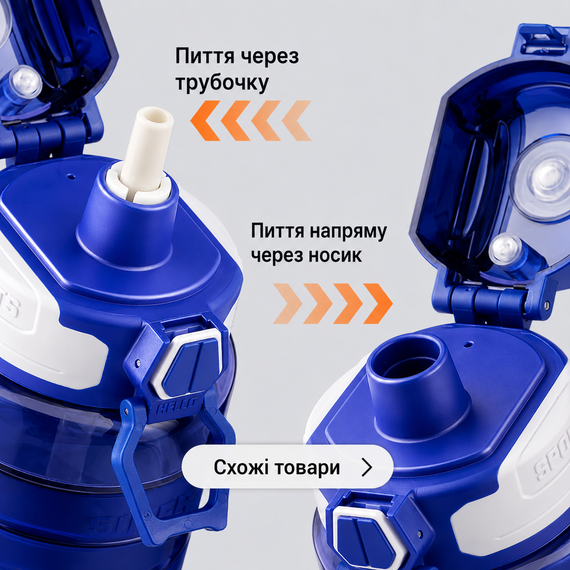 Спортивная бутылка KANGZYUAN 700 мл - Синяя Tritan BPA-free, ударопрочная эко-бутылка с трубочкой и ремешком | Зображення 2