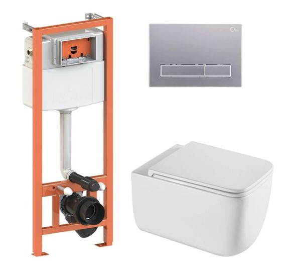Набір Qtap Nest 4 в 1 підвісний унітаз Gemini Ultra Quiet 530х365х373 + комплект інсталяції QT2533076EUQW46157