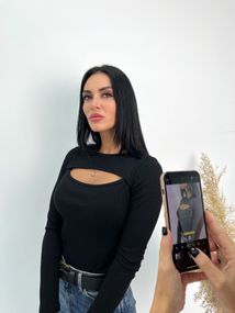 Женская кофта с вырезом на груди в рубчик GF4100 цвет черный, размер 42