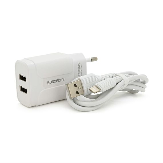 Набір BOROFONE BA37A СЗУ 2xUSB+ кабель Lighting, 2.4A, 1м, White