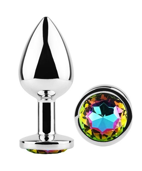 Анальна пробка з кристалом EGZO - Silver Round Plug Rainbow size S Sex Aura | Зображення 1