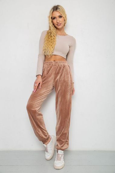 Штаны женские велюровые  -уценка, цвет бежевый, 238R105-U | Зображення 1