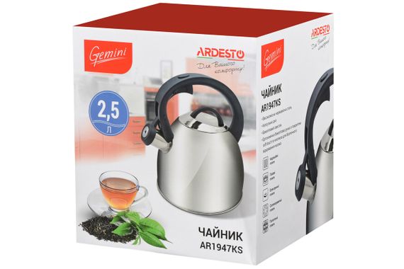Чайник  Ardesto Gemini Cremona, 2.5 л, серый, нержавеющая сталь (AR1947KS) | Зображення 2