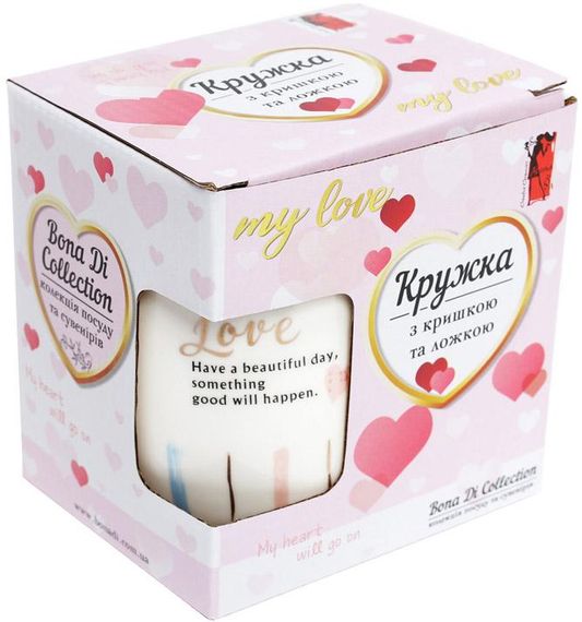 Кружка фарфорова Girls heart 420мл з кришкою та ложкою | Зображення 2