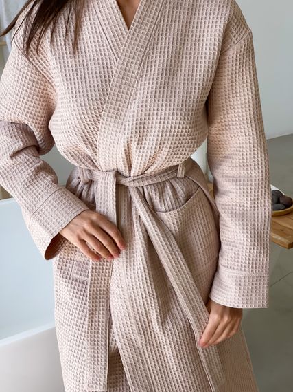 Жіночий вафельний халат COSY довгий, бежевий. | Зображення 3