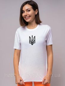 Футболка жіноча із патріотичним принтом "Герб України" біла