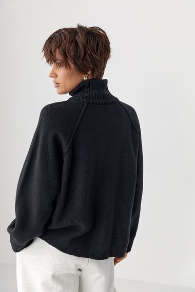 В'язаний кардиган на блискавці вільного фасону - чорний цвет, ONE SIZE (є розміри) | Зображення 1