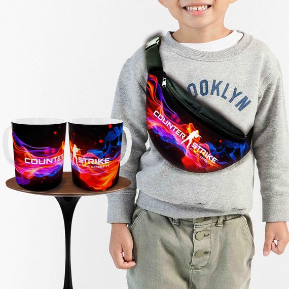 Подарунковий набір: Сумка-бананка + Кружка контр-страйк CS GO "Counter-Strike" дитячий, для хлопчика (00255)