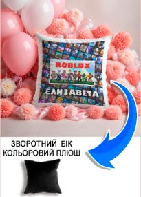 Подушка плюшева Мерч Крафт Дизайн з принтом roblox 1 імя Єлизавета чорний плюш квадратна 33х33 см